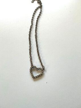 Silver Heart Pendant Necklace with Rhinestones